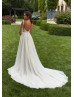 Illusion Neck Beaded Ivory Lace Tulle Sparkly Wedding Dress